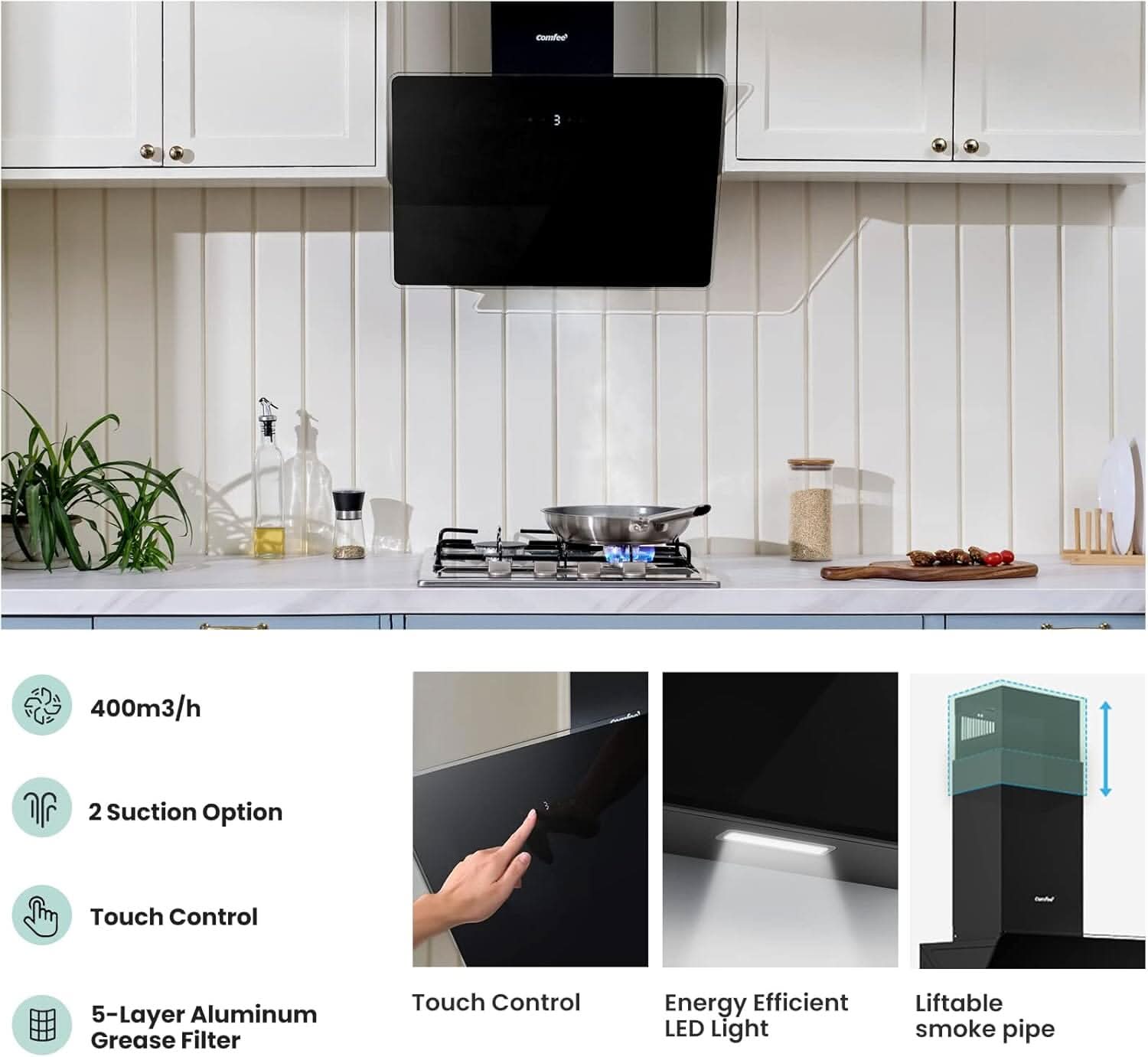 60CM Wall-mounted 3-Speed Chimney Angled Range Hood Cooker Extractor