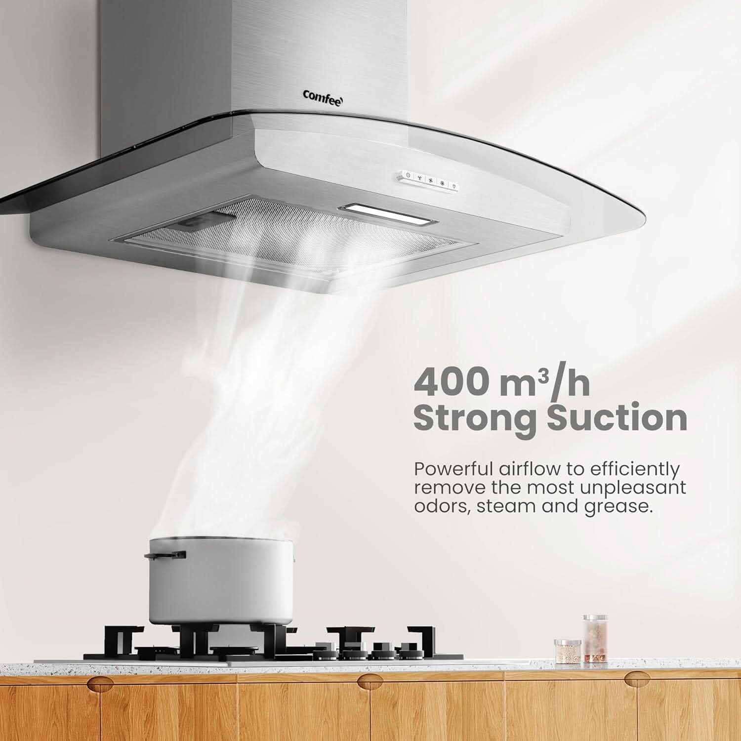60cm Chimney Cooker Range Hood Kitchen Extractor with 3-Speed Modes