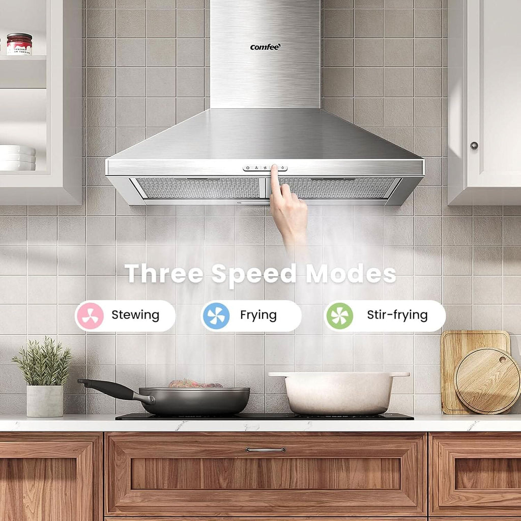 Class A+ 60cm Chimney Cooker Range Hood Kitchen Extractor with 3-Speed Modes