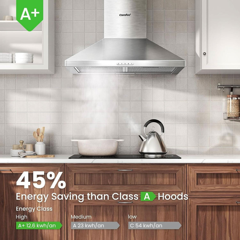 Class A+ 60cm Chimney Cooker Range Hood Kitchen Extractor with 3-Speed Modes