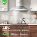 Class A+ 60cm Chimney Cooker Range Hood Kitchen Extractor with 3-Speed Modes