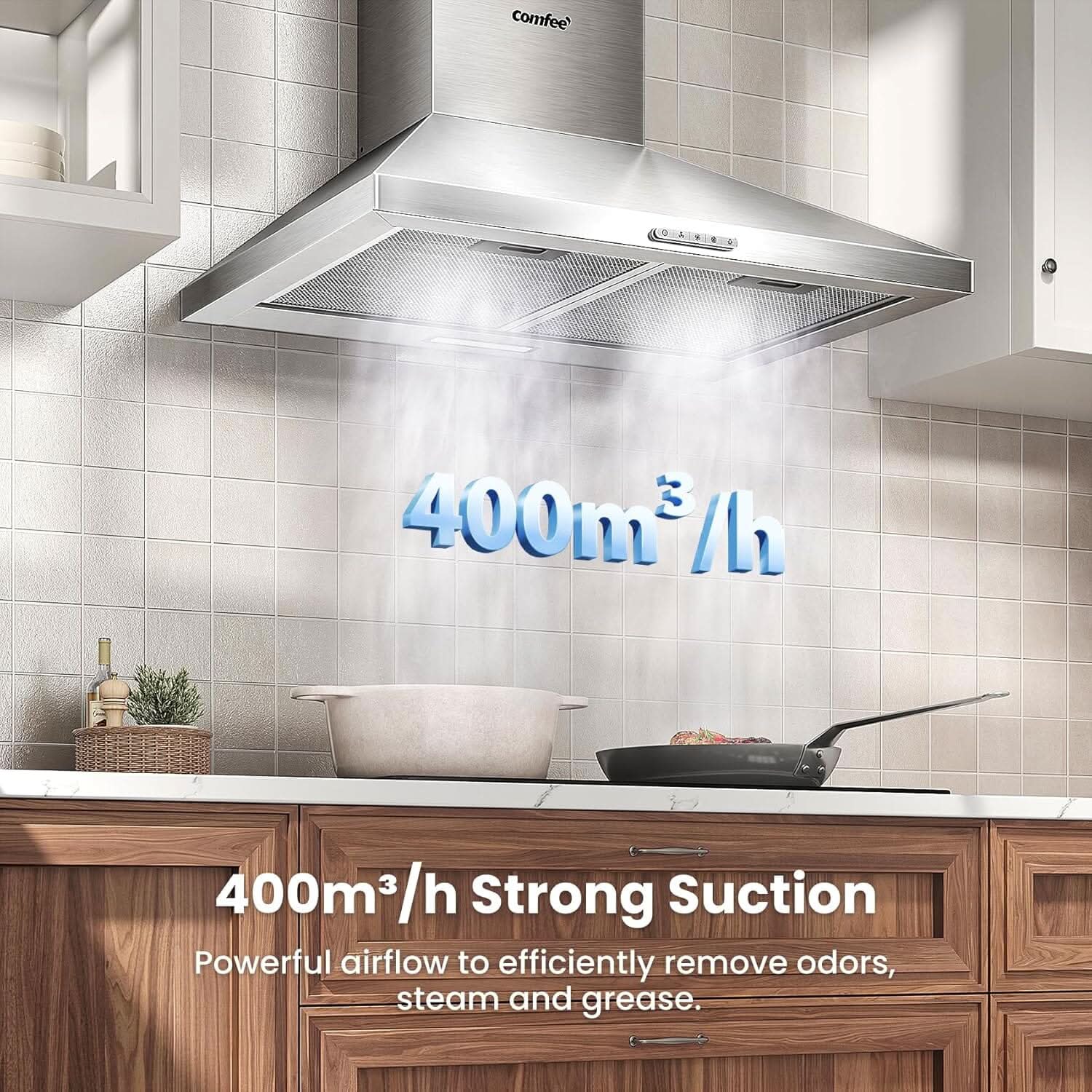 Class A+ 60cm Chimney Cooker Range Hood Kitchen Extractor with 3-Speed Modes