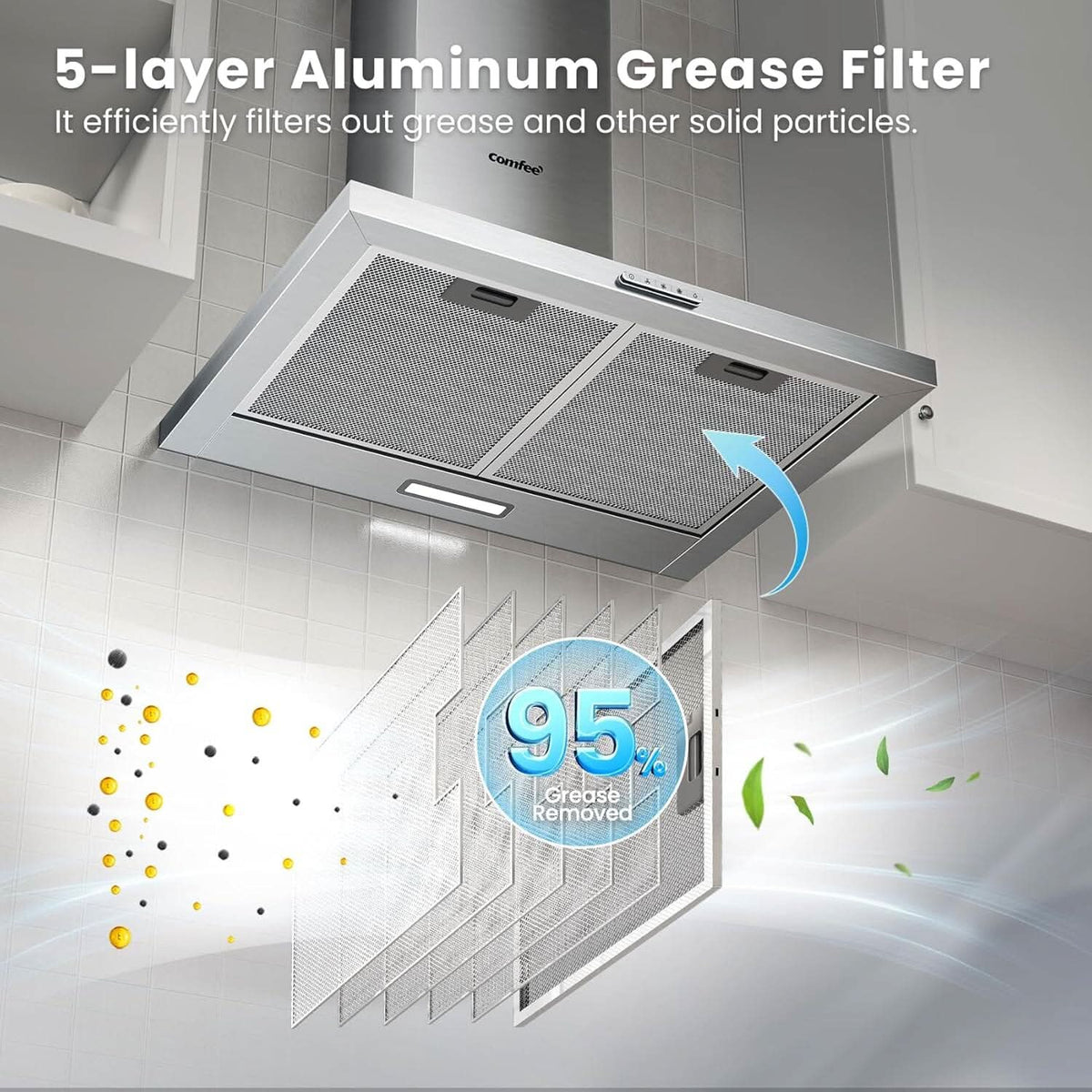 Class A+ 60cm Chimney Cooker Range Hood Kitchen Extractor with 3-Speed Modes