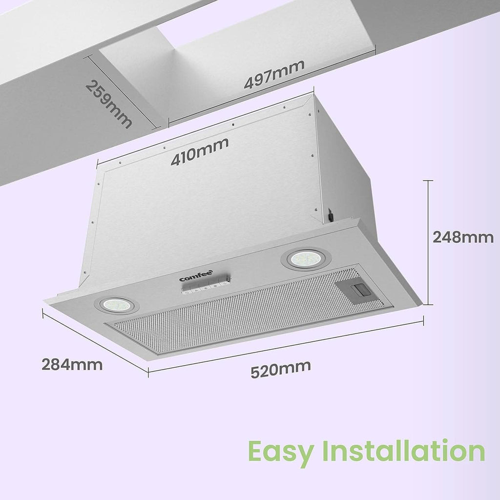 52cm Metal Insert Range Hood Cooker Extractor with 3-Speed Modes
