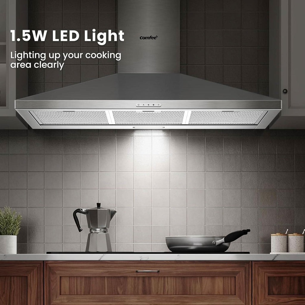 COMFEE' 90cm Chimney Cooker Hood with LED and Recirculating & Ducting System