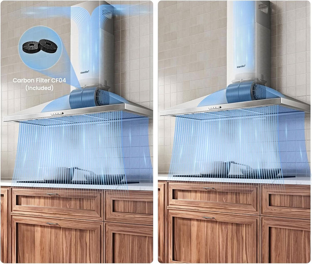 COMFEE' 90cm Chimney Cooker Hood with LED and Recirculating & Ducting System