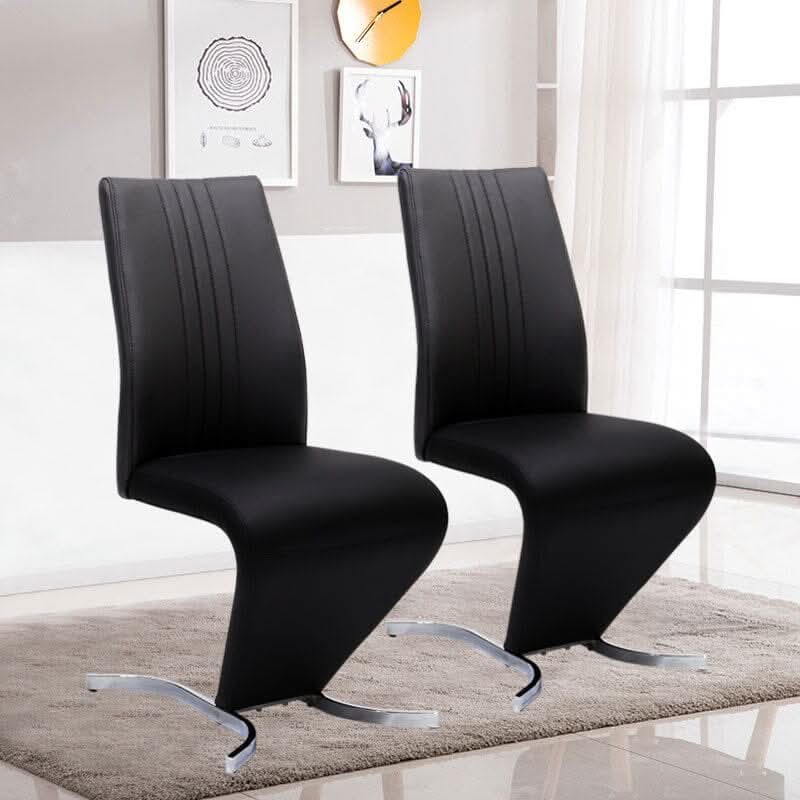 Modern Hourglass PU Dining Chairs – Set of 2 in Black