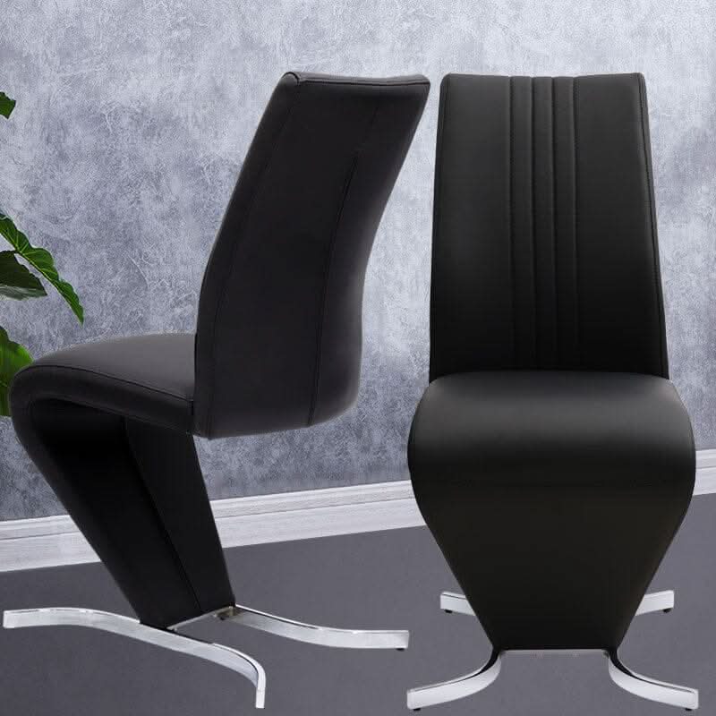 Modern Hourglass PU Dining Chairs – Set of 2 in Black