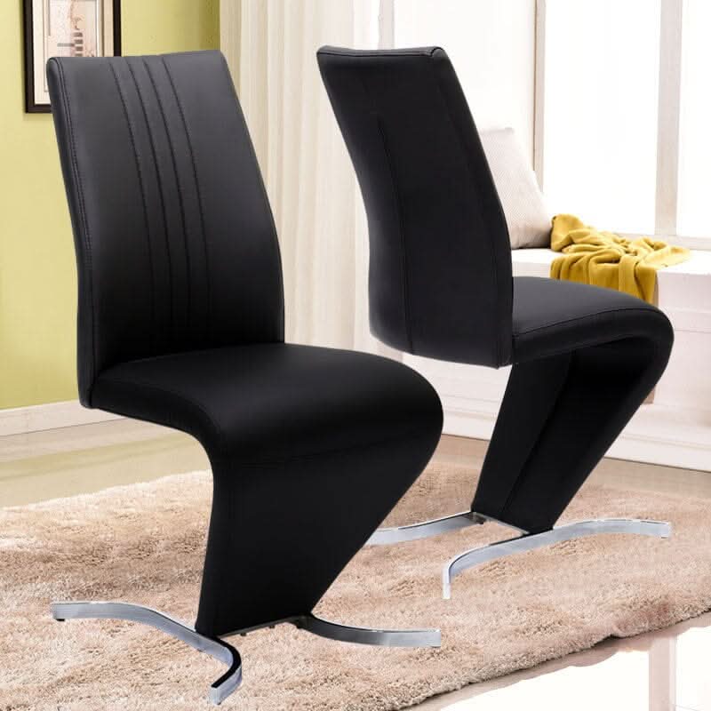 Modern Hourglass PU Dining Chairs – Set of 2 in Black