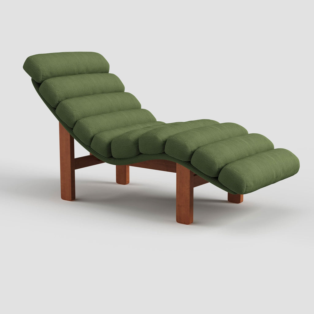 Cottonfy Modern Ergonomic Corduroy Chaise Lounge with Natural Wooden Frame