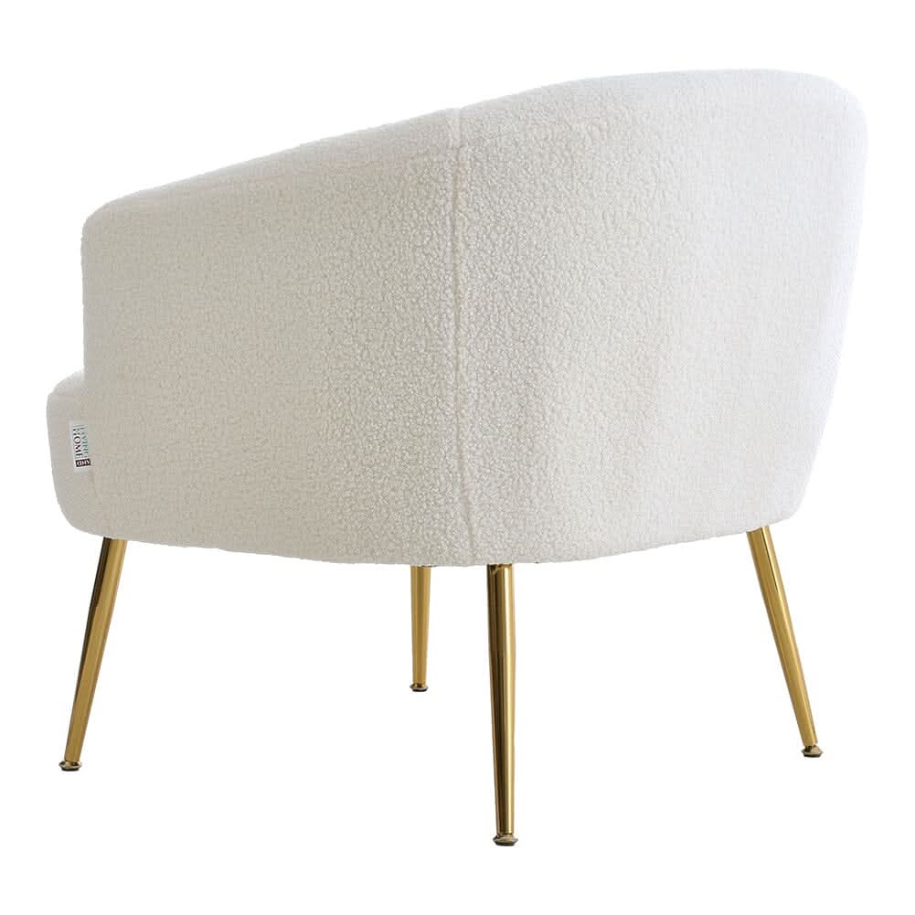 Boucle Teddy Fabric Armchair with Metal Legs White