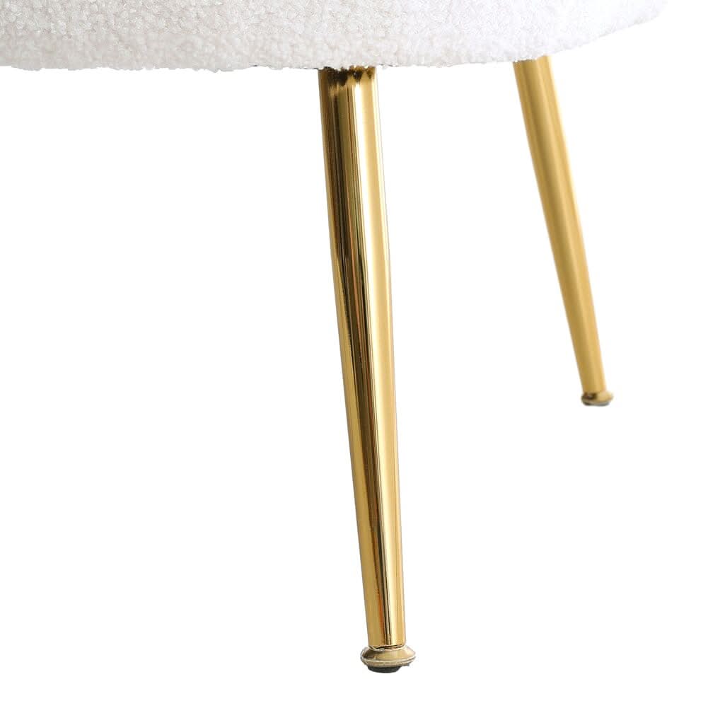 Boucle Teddy Fabric Armchair with Metal Legs White