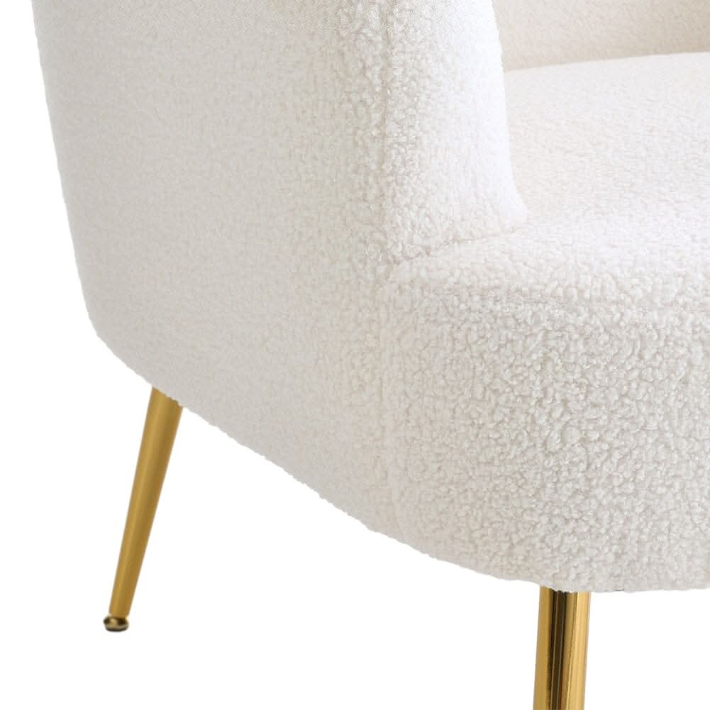 Boucle Teddy Fabric Armchair with Metal Legs White