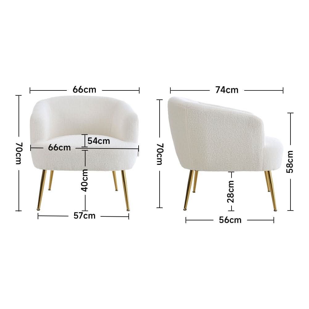Boucle Teddy Fabric Armchair with Metal Legs White