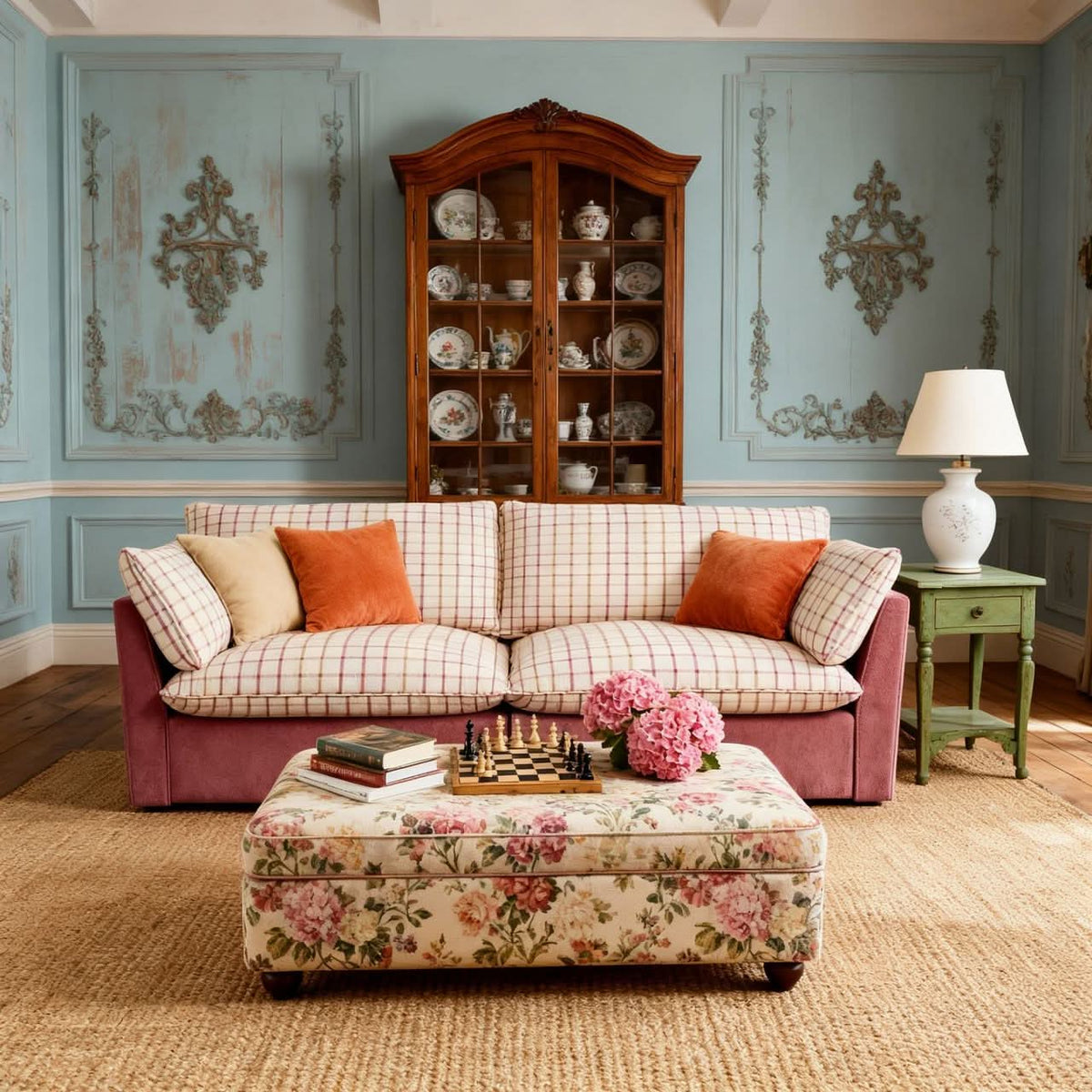Cottonfy British Retro Check & Striped Sofa with Removable Covers