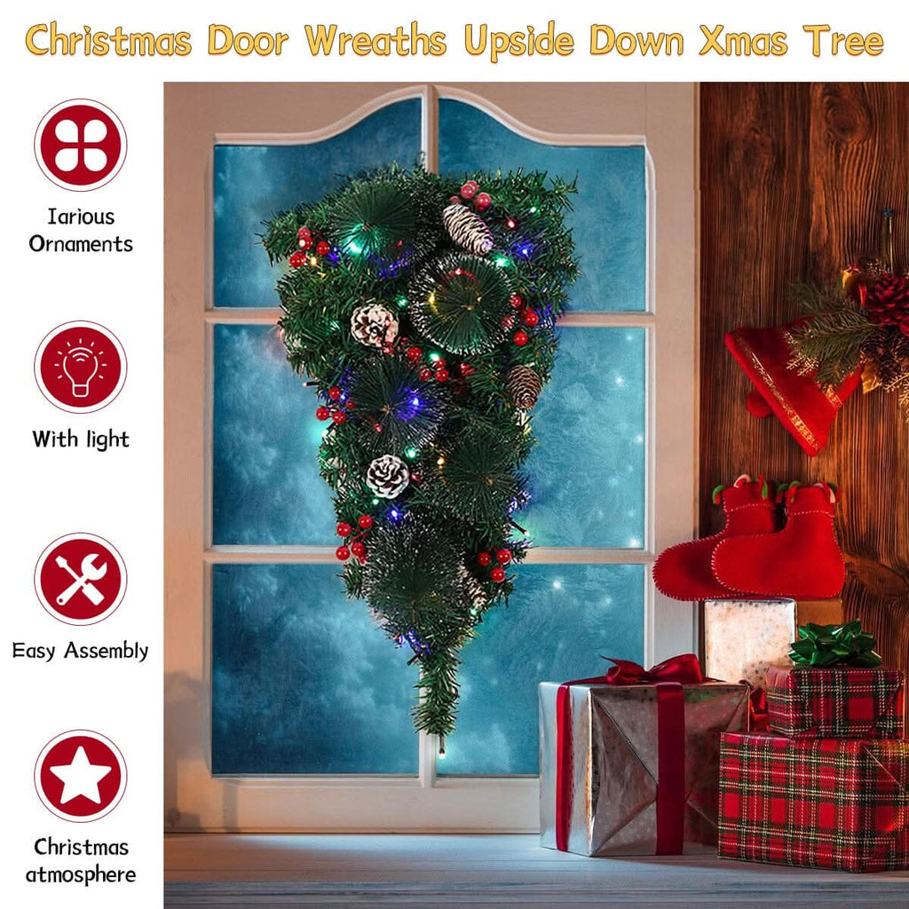 Christmas Wreath Vine 60cm with LED Hanging Tree (With Lights)
