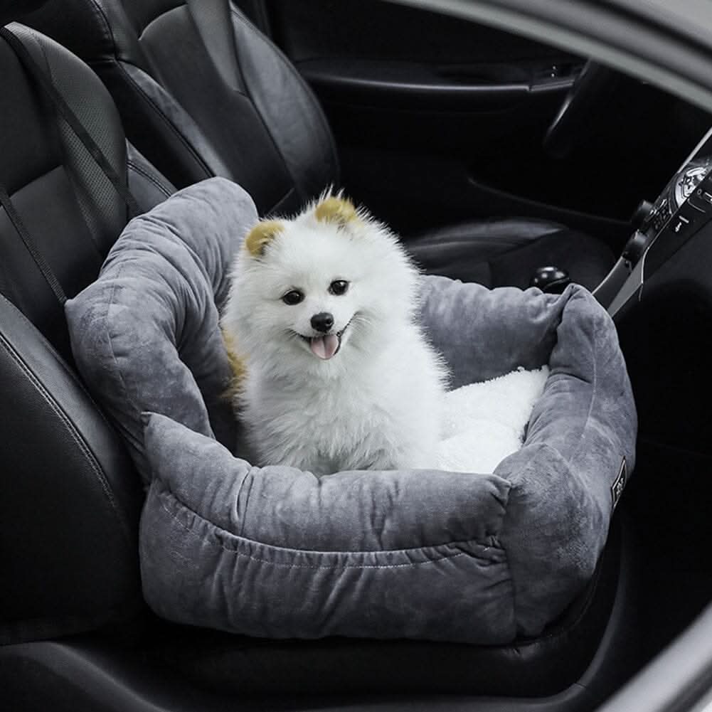 Cozy Dog Car Seat Bed with Storage Pocket and Adjustable Strap