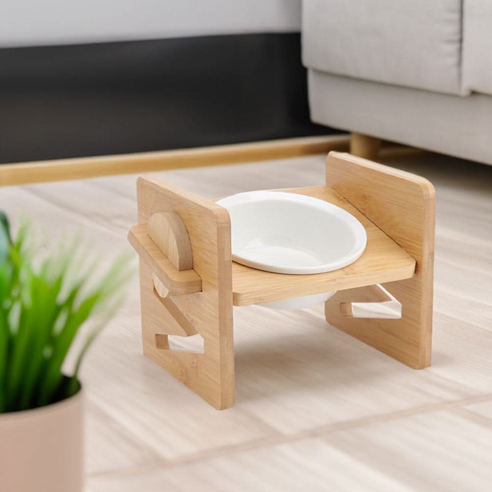 Adjustable Bamboo Single Ceramic Bowl Pet feeder