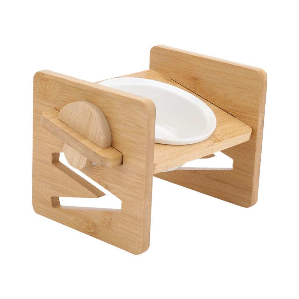 Adjustable Bamboo Single Ceramic Bowl Pet feeder