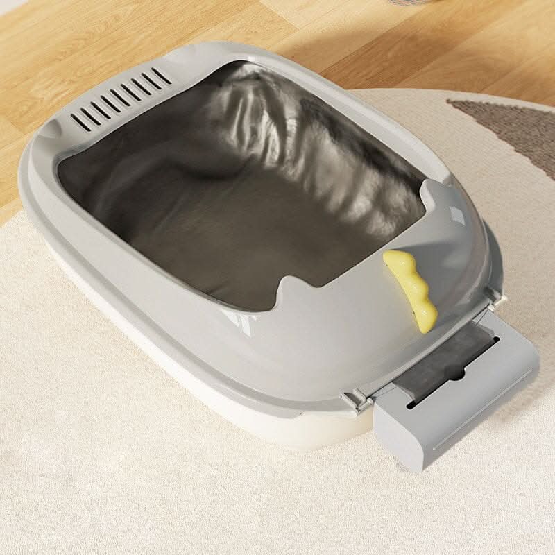 High-Sided Semi-Closed Oval-shaped Cat Litter Box