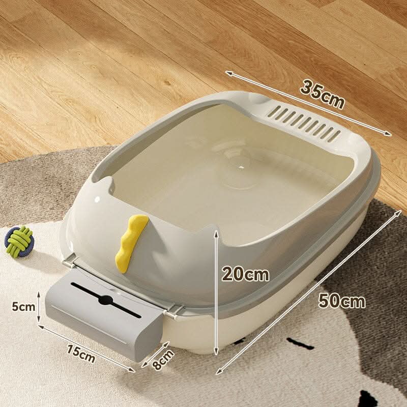 High-Sided Semi-Closed Oval-shaped Cat Litter Box