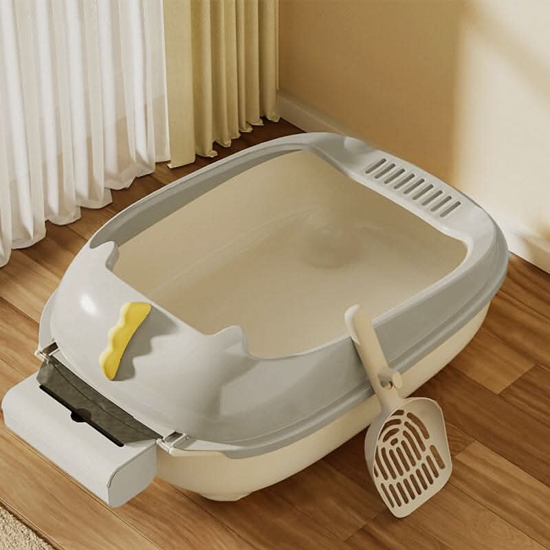 High-Sided Semi-Closed Oval-shaped Cat Litter Box