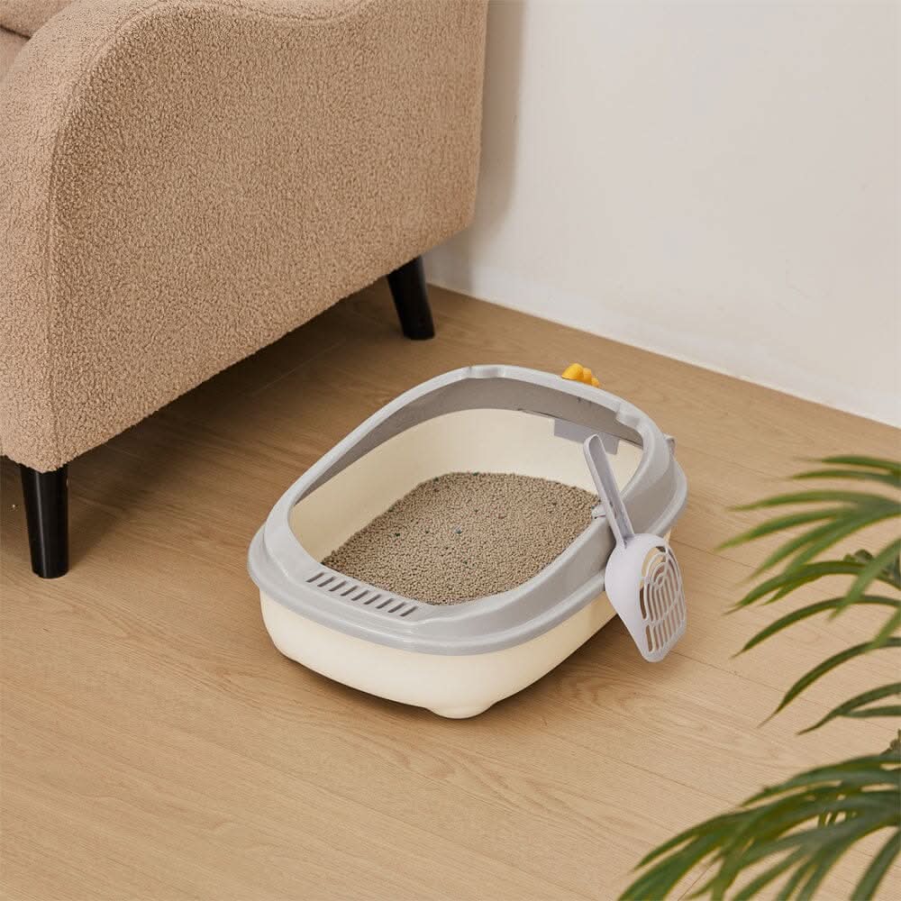 High-Sided Semi-Closed Oval-shaped Cat Litter Box