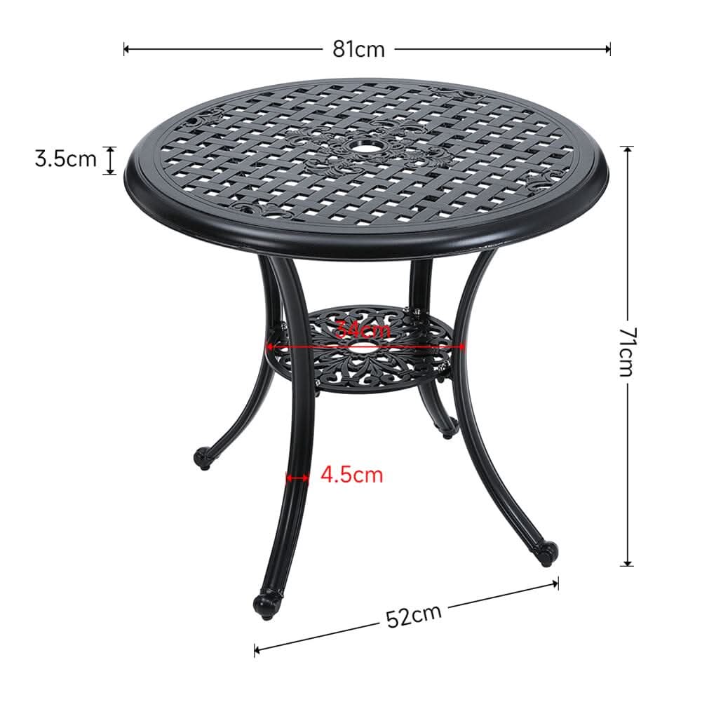 Black Cast Aluminum Round Patio Dining Table with Umbrella Hole