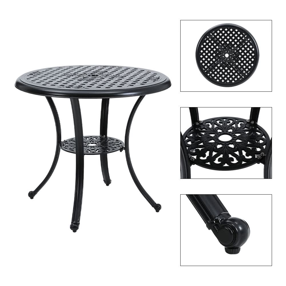 Black Cast Aluminum Round Patio Dining Table with Umbrella Hole