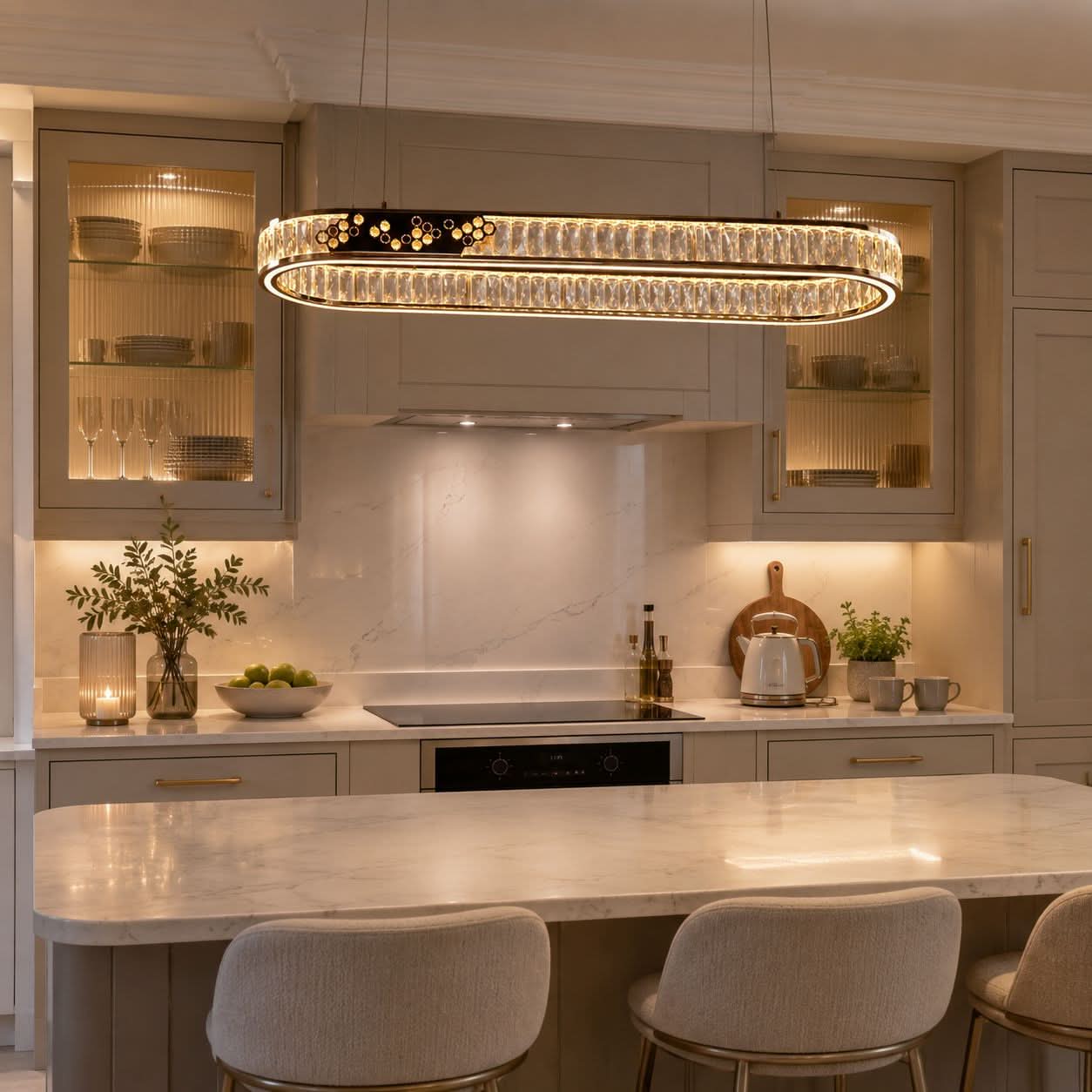 Lightsin Gold Crystal Ring LED Pendant Light Modern Chandelier Ceiling Lighting