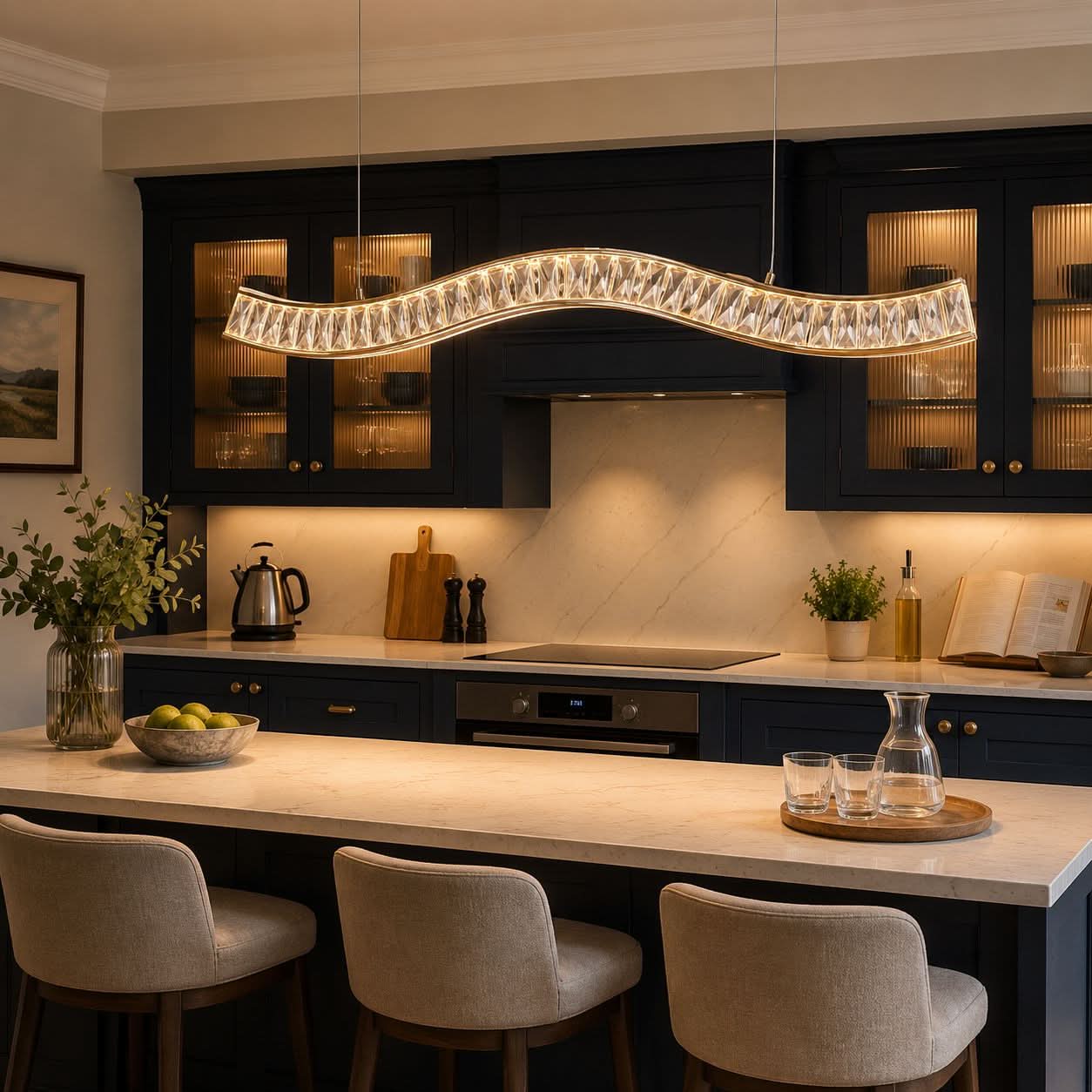 Lightsin Gold Crystal Wave LED Pendant Light Modern Chandelier for Contemporary Interiors