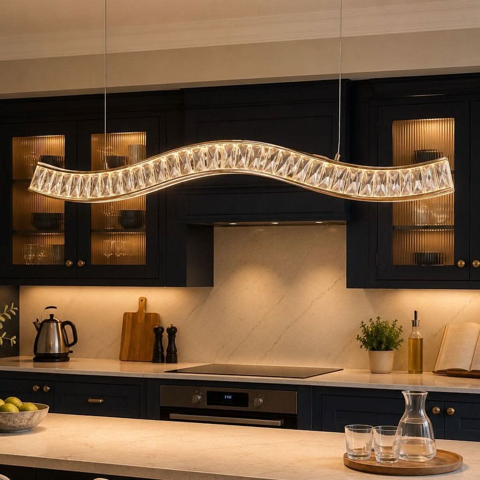 Lightsin Gold Crystal Wave LED Pendant Light Modern Chandelier for Contemporary Interiors