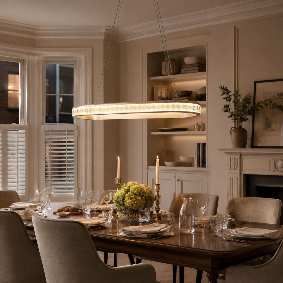 Lightsin Elegant Champagne Gold Oval Pendant Light with Crystal Accents