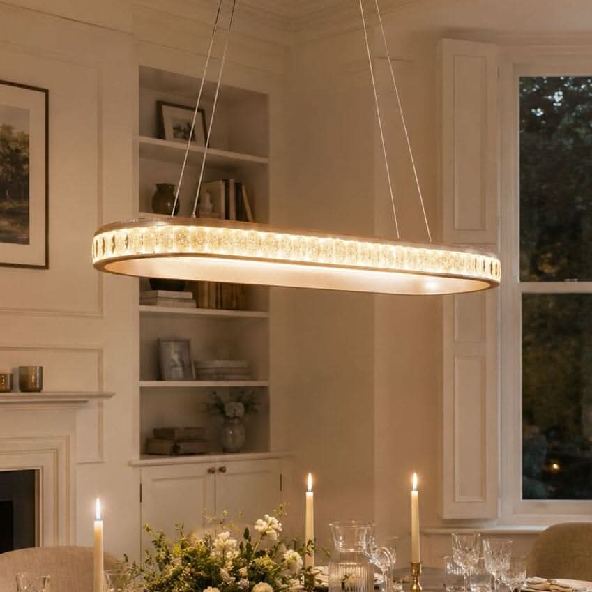 Lightsin Elegant Champagne Gold Oval Pendant Light with Crystal Accents