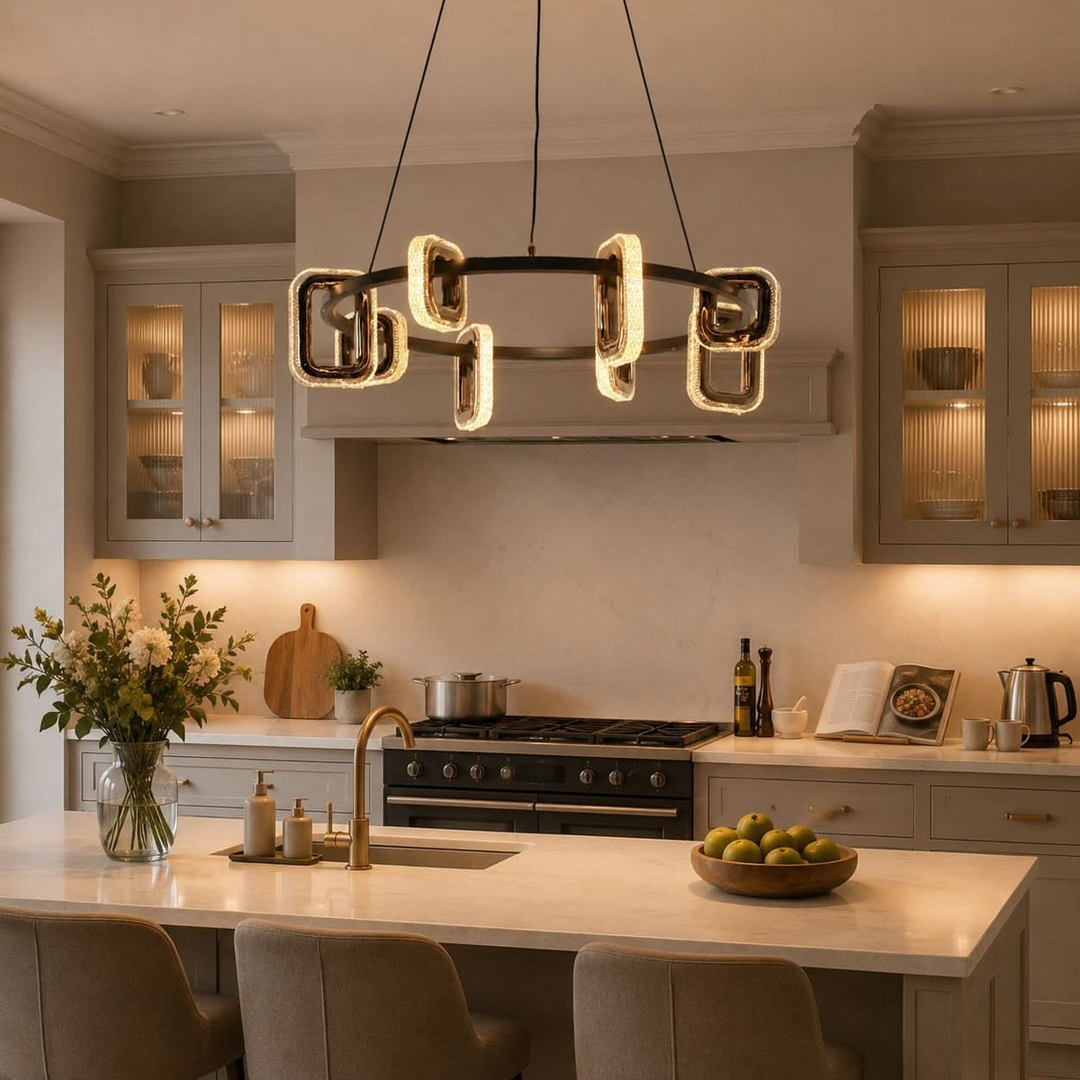 Lightsin Gold Geometric LED Pendant Light with Acrylic Accents Modern Crystal Chandelier