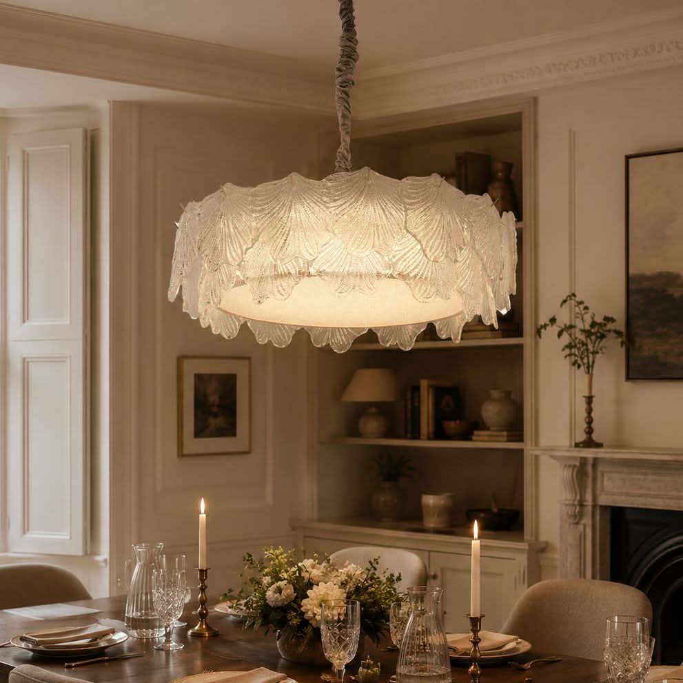 Lightsin Modern Vintage Leaf Glass Pendant Light with Metal Frame for Living Room