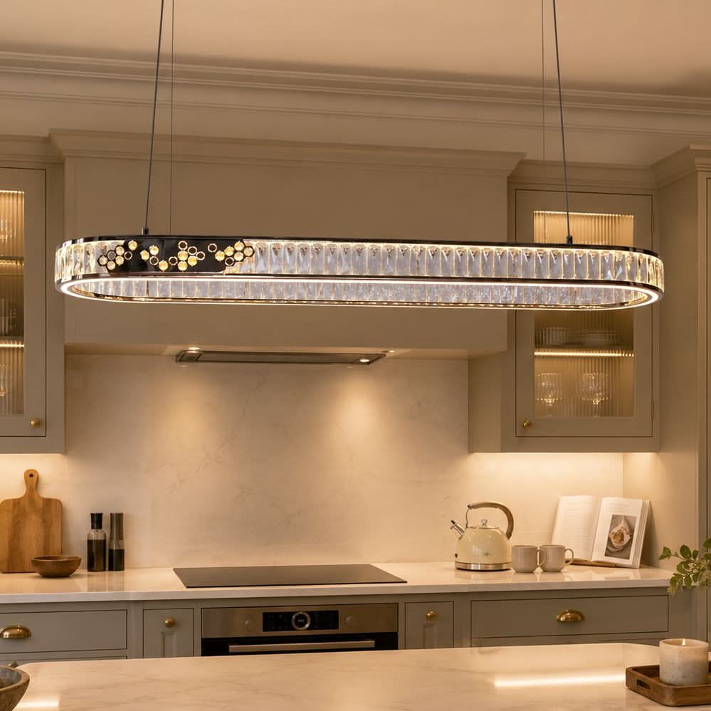 Lightsin Gold Crystal Ring LED Pendant Light Modern Chandelier Ceiling Lighting