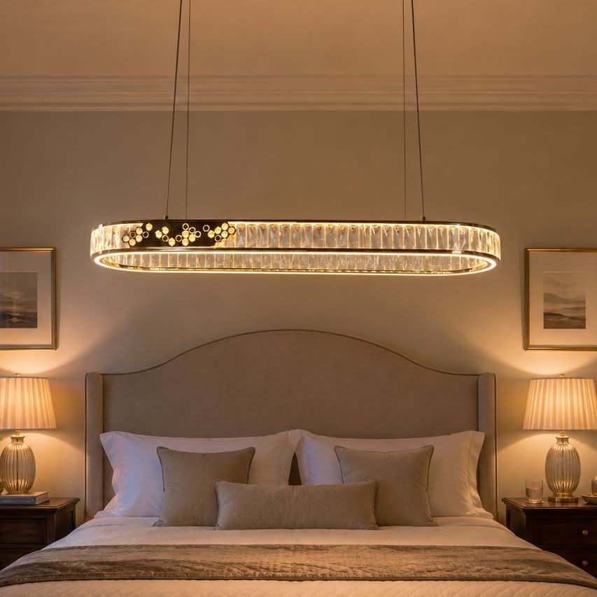 Lightsin Gold Crystal Ring LED Pendant Light Modern Chandelier Ceiling Lighting
