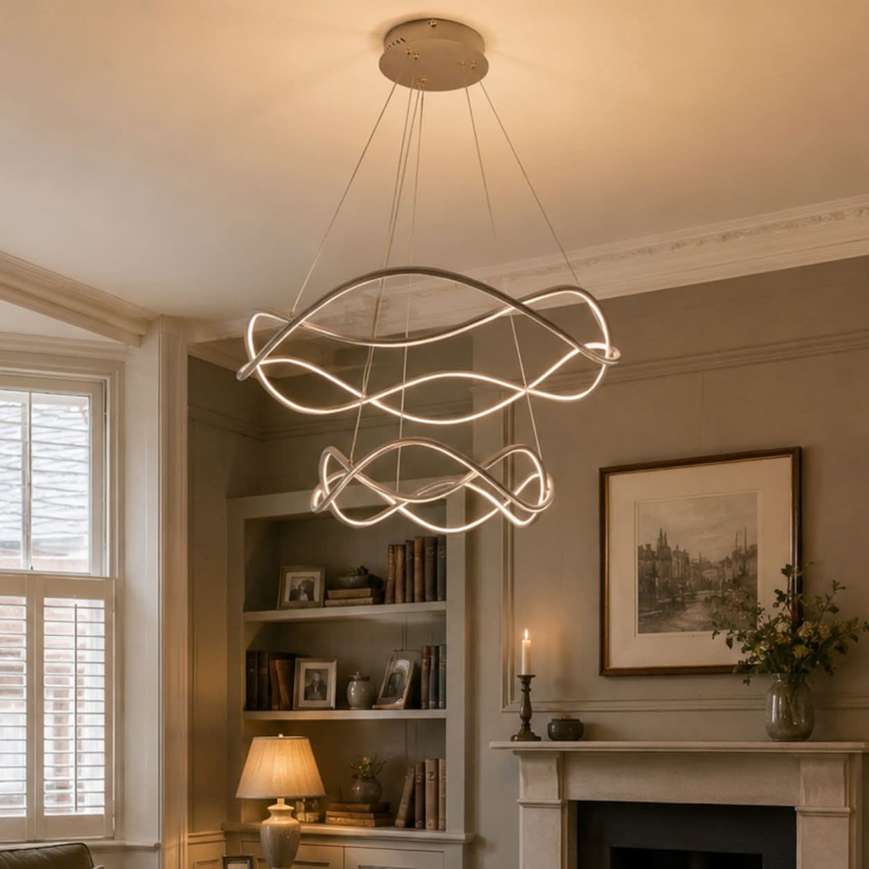 Lightsin Modern Rose Red LED Pendant Light Spiral Design with Adjustable Cables