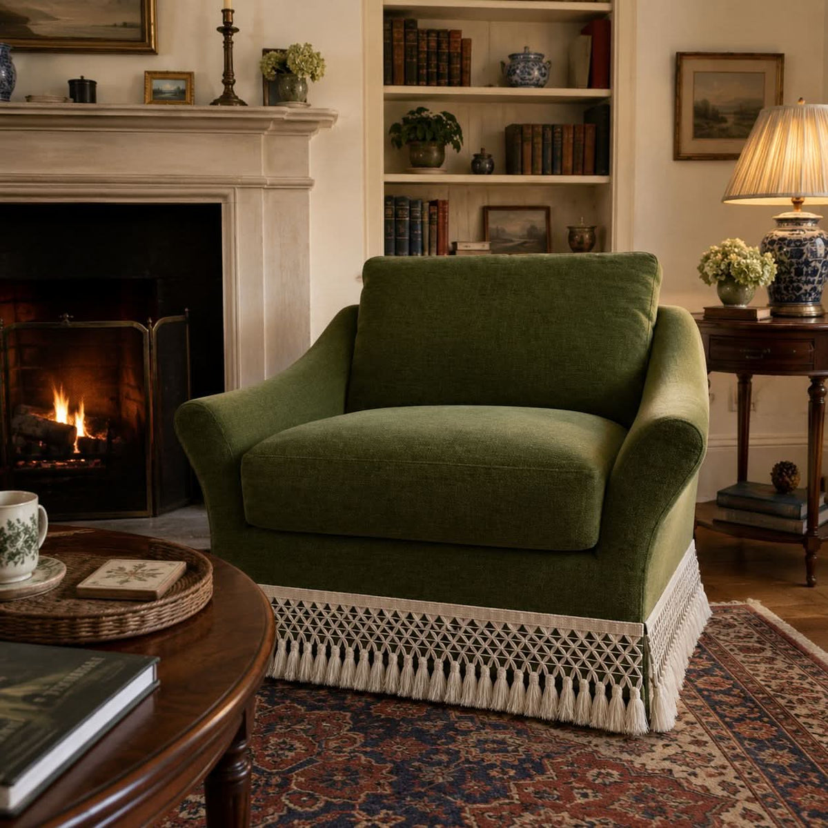 Cottonfy Slipcover Linen Armchair with Fringe