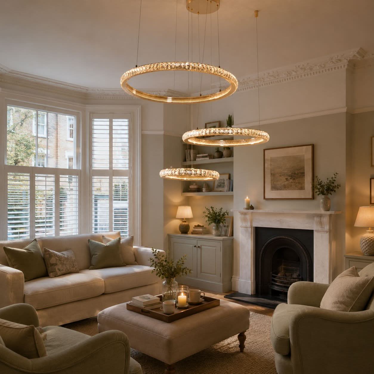 Lightsin Modern Crystal LED Triple-Ring Pendant Chandelier