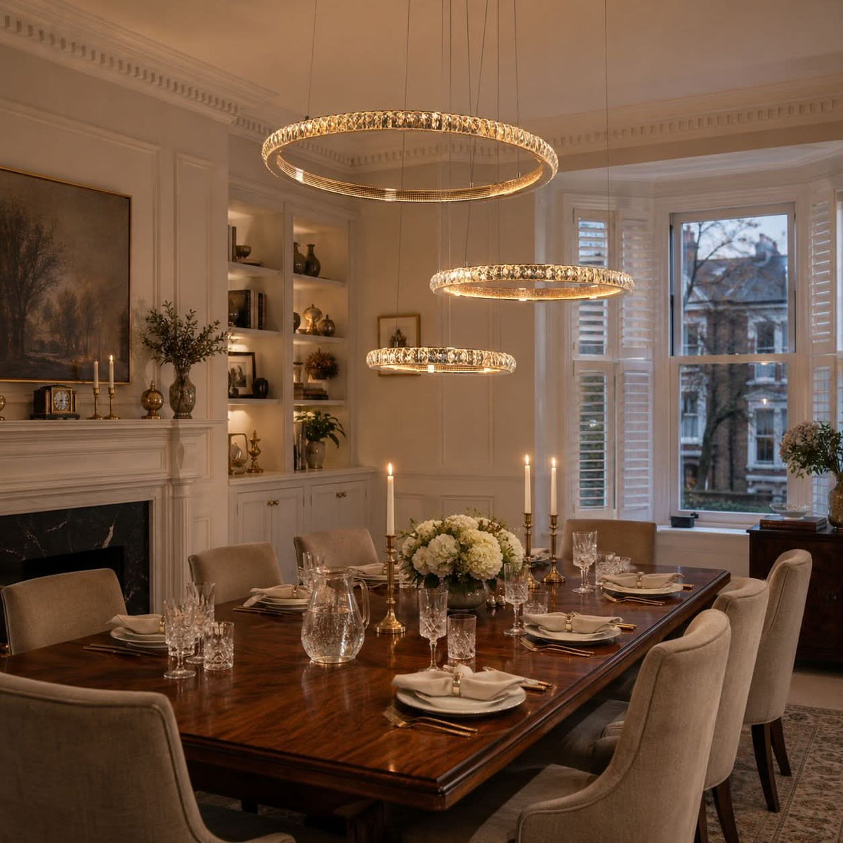 Lightsin Modern Crystal LED Triple-Ring Pendant Chandelier