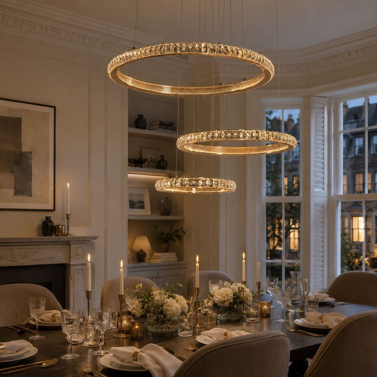 Lightsin Modern Crystal LED Triple-Ring Pendant Chandelier