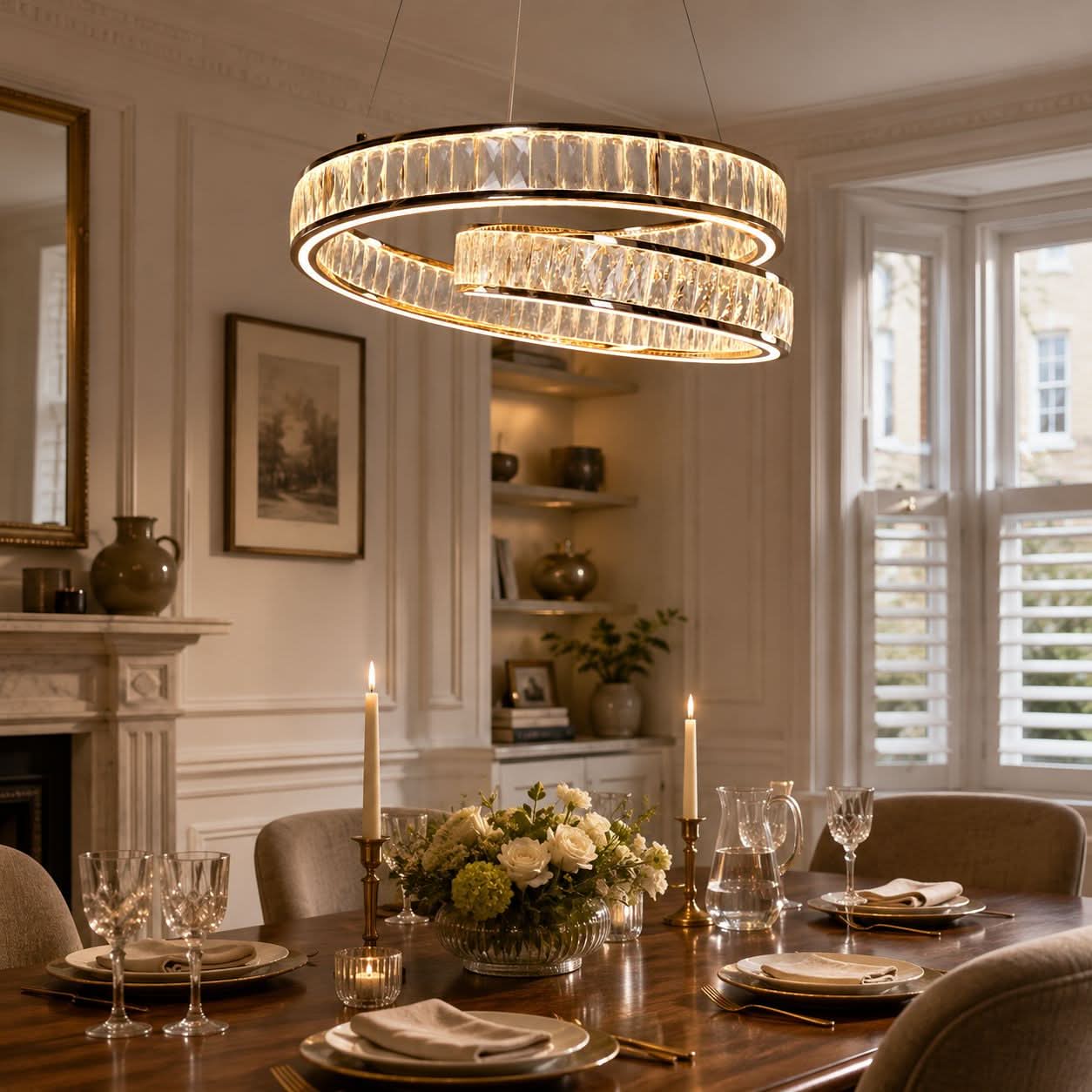 Lightsin Elegant Gold Crystal Swirl Pendant Light Luxury Crystal Chandelier for Living Room