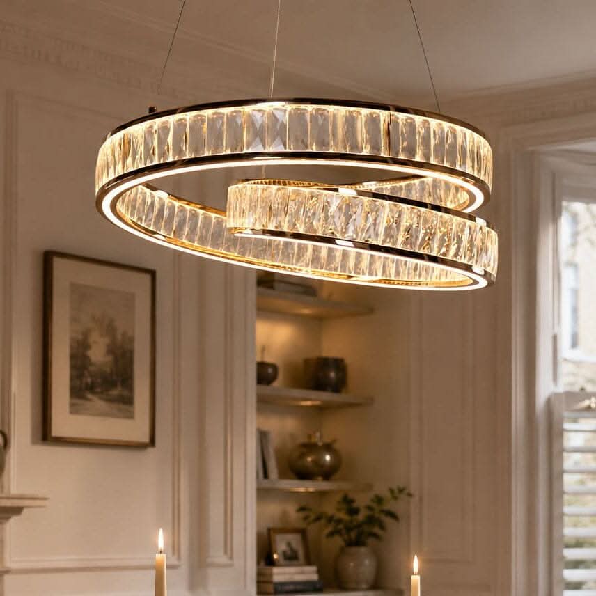 Lightsin Elegant Gold Crystal Swirl Pendant Light Luxury Crystal Chandelier for Living Room