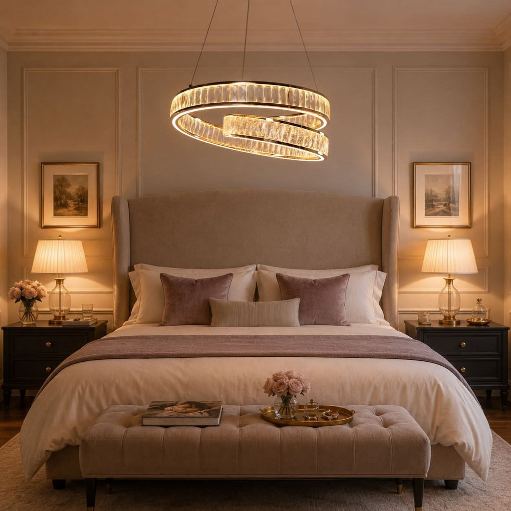 Lightsin Elegant Gold Crystal Swirl Pendant Light Luxury Crystal Chandelier for Living Room