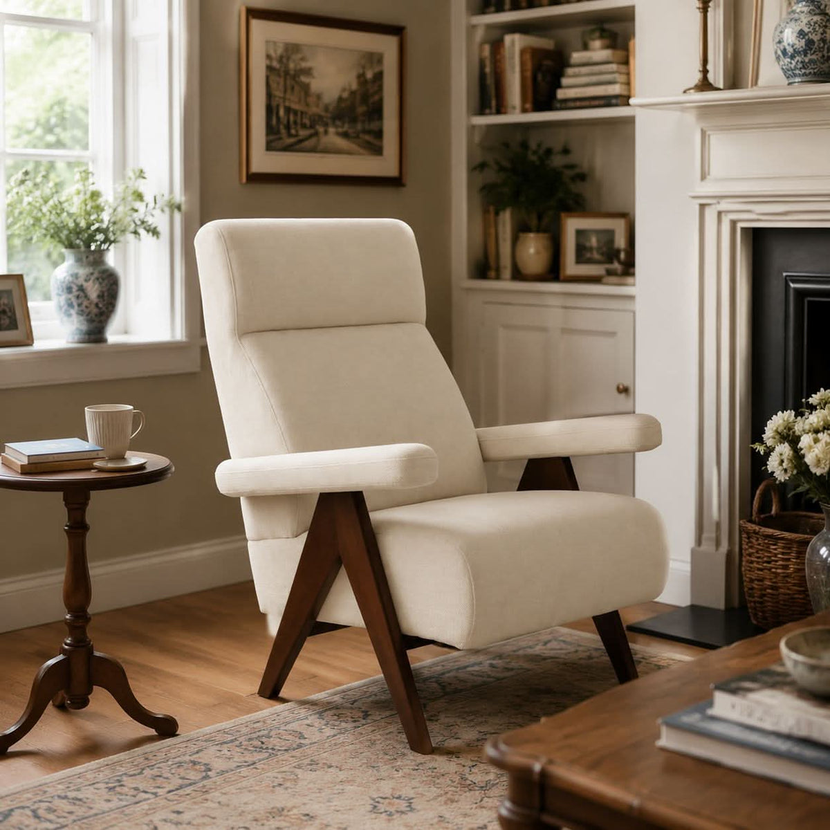 High Back Lounge Chair with Wooden Frame
