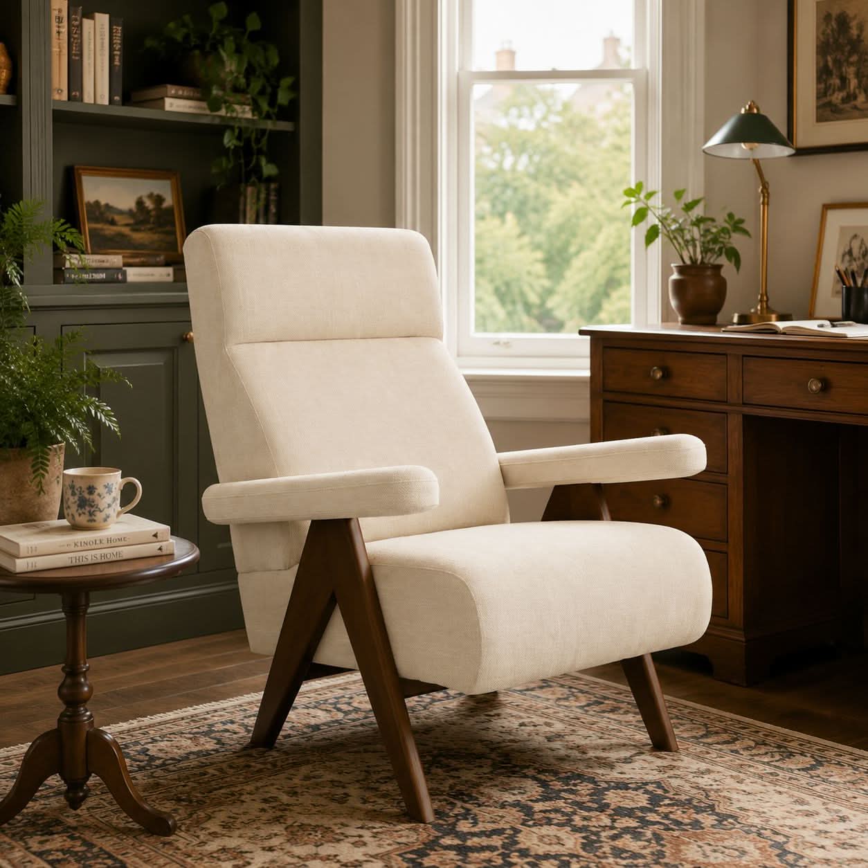 High Back Lounge Chair with Wooden Frame