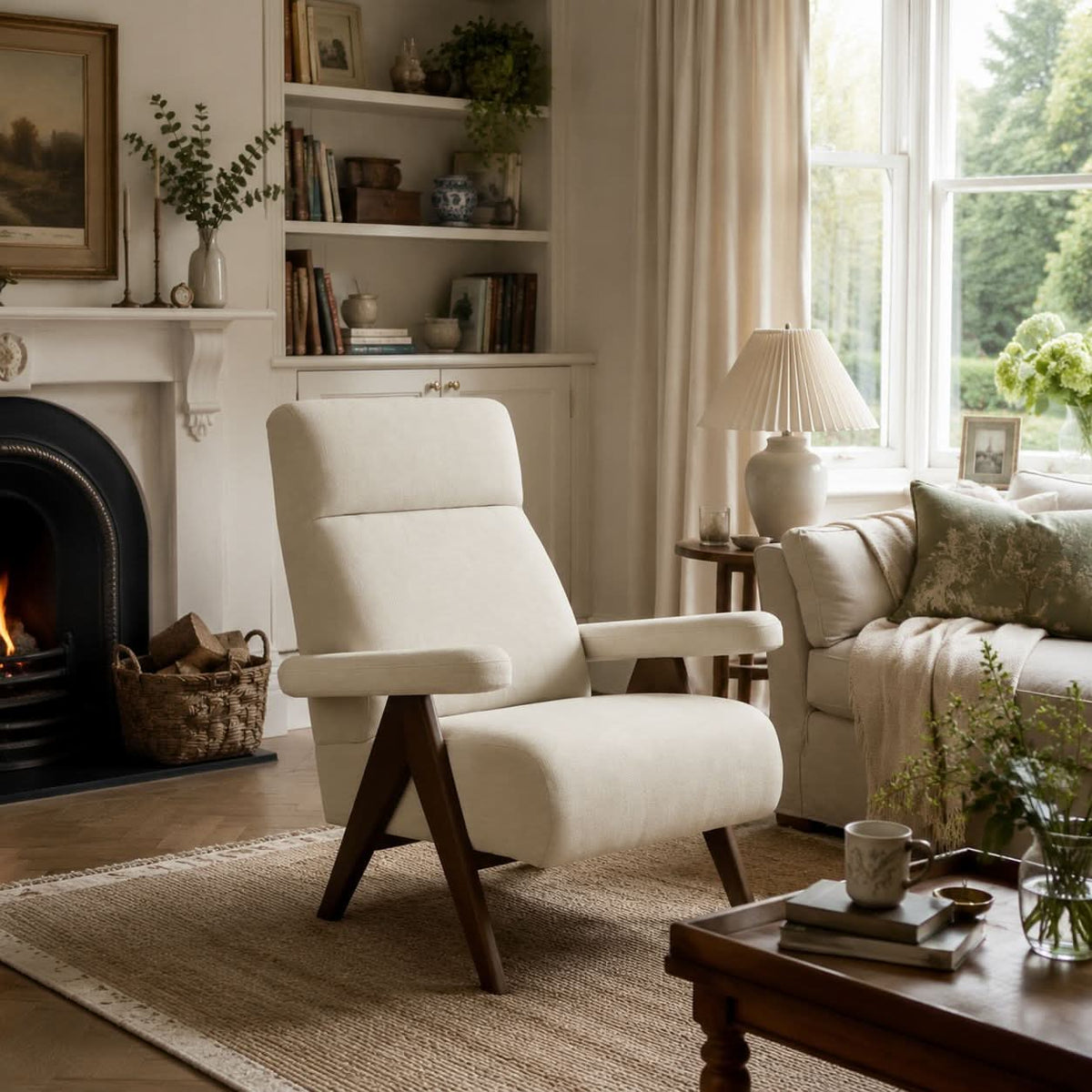 High Back Lounge Chair with Wooden Frame
