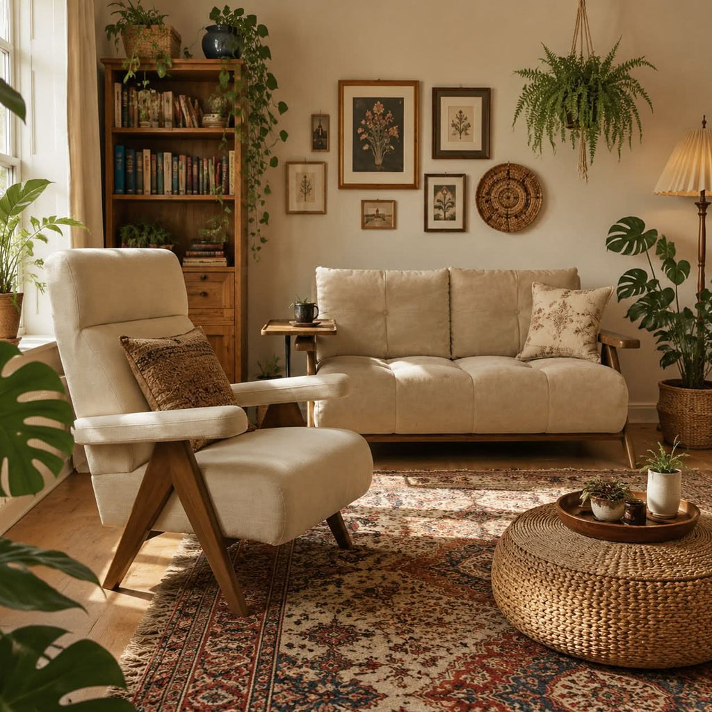High Back Lounge Chair with Wooden Frame